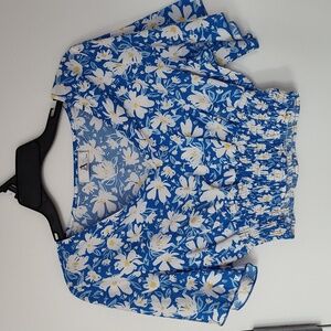 2 Piece Floral Blue Women's Top And Skort